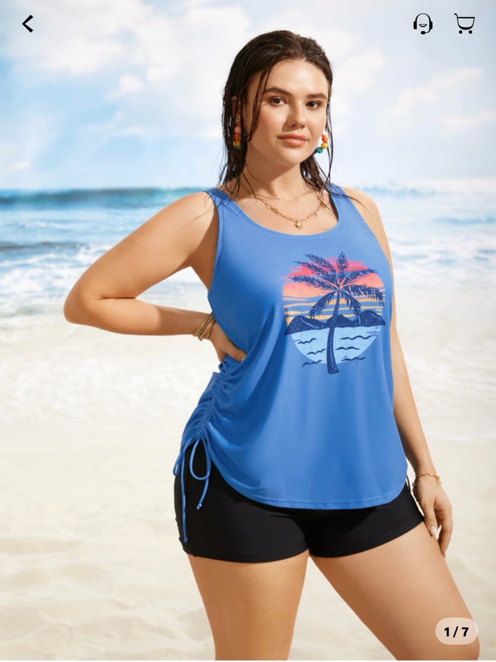BloomChic Sky Blue Palm-Print Swim Tankini